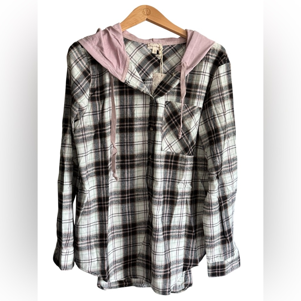 Hem & Thread Plaid Shacket/Shirt with Pink/Lavender Accents